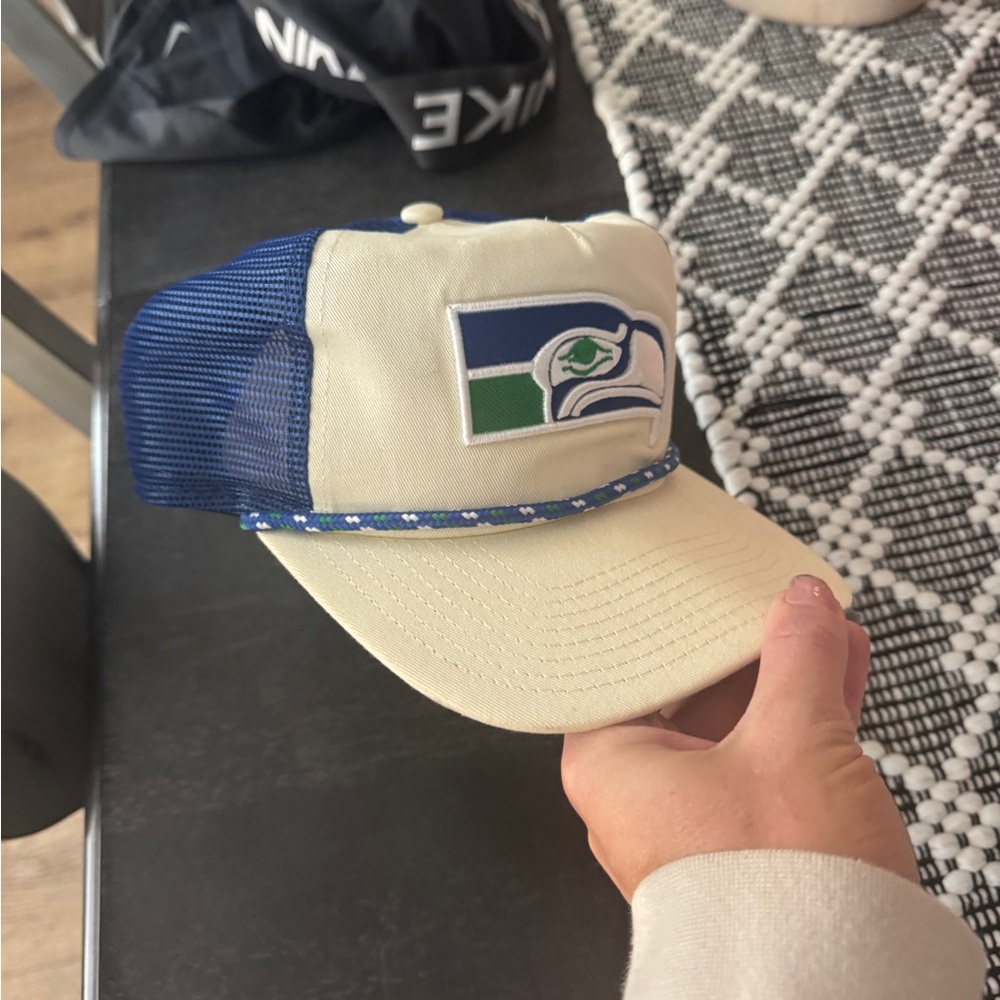 Blue and Cream Trucker Hat with Logo - Picture 2 of 2